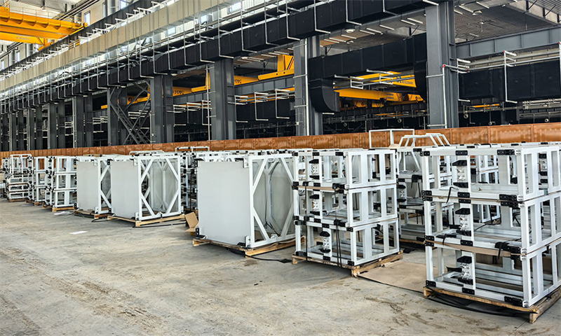 Hundreds of sets of buffer rack equipment and docking platforms await shipment.